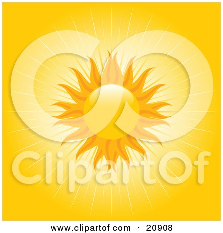 Clipart Illustration of a Beaming Orange Sun With Rays Of Light In A Yellow Sky by elaineitalia