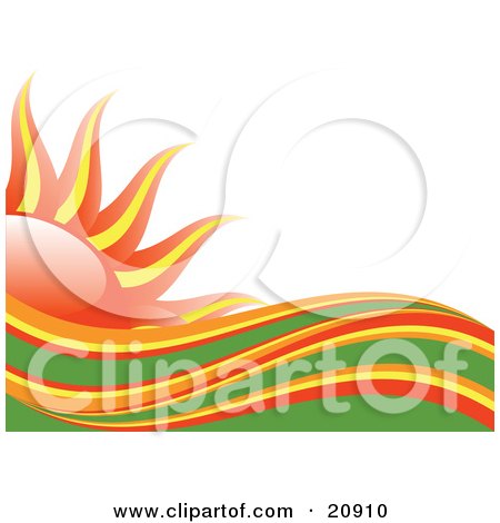Clipart Illustration of Abstract Red, Orange, Yellow And Green Heat Waves In Front Of A Red And Yellow Sun by elaineitalia