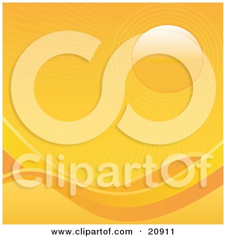 Clipart Illustration of an Orange Sunny Background With Waves And The Sun In The Upper Right Hand Corner by elaineitalia