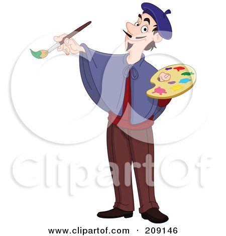 Royalty-Free (RF) Clipart Illustration of a Skinny Male Artist Painting And Glancing At The Viewer by yayayoyo