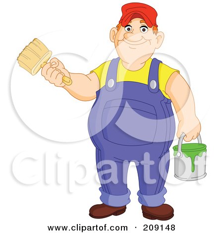 Royalty-Free (RF) Clipart Illustration of a Friendly Chubby House Painter With A Bucket And Paintbrush by yayayoyo