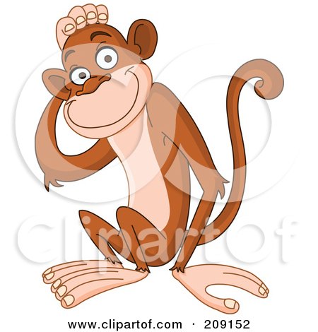 Royalty-Free (RF) Clipart Illustration of a Cute Monkey Touching His Head by yayayoyo
