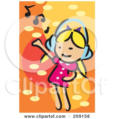 Royalty-Free (RF) Clipart Illustration of a Little Blond Girl Dancing And Listening To Music by mayawizard101