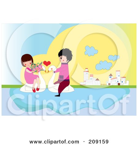Royalty-Free (RF) Clipart Illustration of a Boy And Girl Riding On Swans by mayawizard101