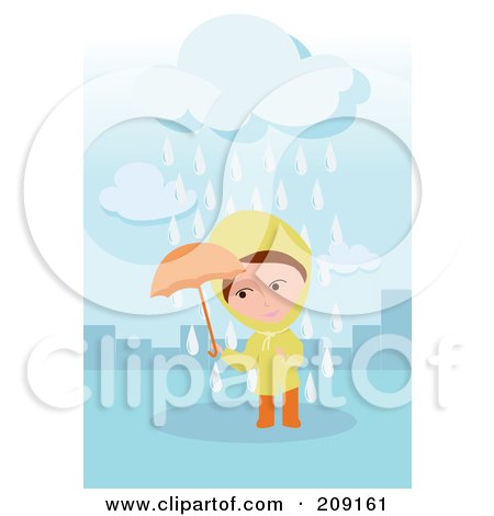 Royalty-Free (RF) Clipart Illustration of a Man Standing In A Puddle On A Rainy Day by mayawizard101