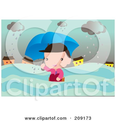 Royalty-Free (RF) Clipart Illustration of a Man In A Flood On A Stormy Day by mayawizard101