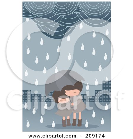 Royalty-Free (RF) Clipart Illustration of Two Girls Under An Umbrella In A Spring Shower by mayawizard101