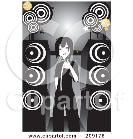 Royalty-Free (RF) Clipart Illustration of an Emo Girl Singing Karaoke By Large Speakers by mayawizard101