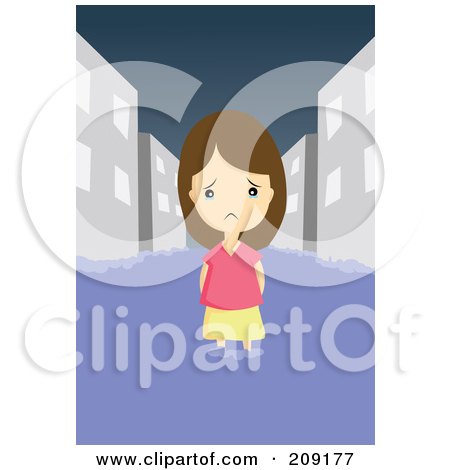 Royalty-Free (RF) Clipart Illustration of a Sad Girl Wading In A Flooded City by mayawizard101