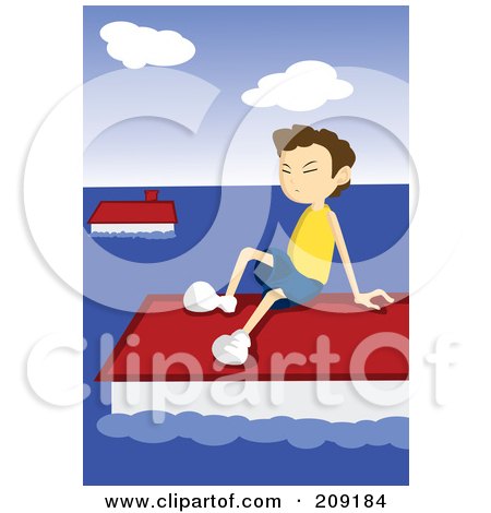 Royalty-Free (RF) Clipart Illustration of a Boy Waiting To Be Rescued From A Flood by mayawizard101