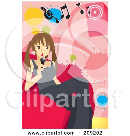 Royalty-Free (RF) Clipart Illustration of a Teen Girl Sitting On A Couch And Singing Karaoke by mayawizard101