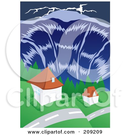 Royalty-Free (RF) Clipart Illustration of a Tsunami Wave Towering Over Homes by mayawizard101