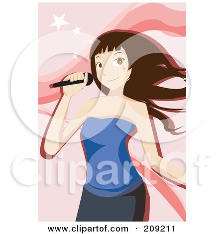Royalty-Free (RF) Clipart Illustration of a Female Karaoke Singer In A Blue Dress by mayawizard101