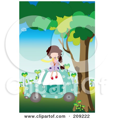 Royalty-Free (RF) Clipart Illustration of a Girl Sitting On A Car And Eating Ice Cream by mayawizard101