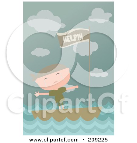 Royalty-Free (RF) Clipart Illustration of a Sad Boy In A Boat With A Help Flag by mayawizard101