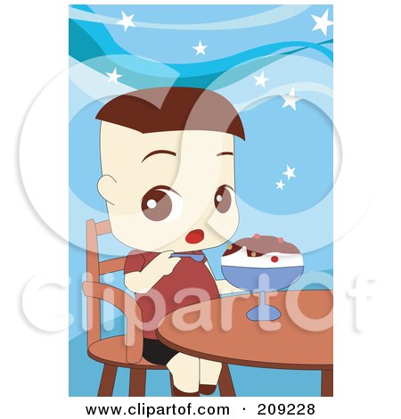Royalty-Free (RF) Clipart Illustration of a Toddler Boy Eating An Ice Cream Sundae by mayawizard101