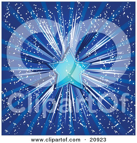 Clipart Illustration of a Bright Blue Christmas Star Shining Over A Bursting Blue Background by elaineitalia