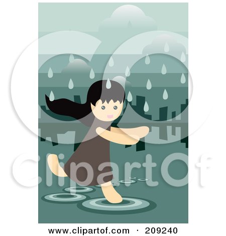 Royalty-Free (RF) Clipart Illustration of a Girl Running Through A Puddle On A Rainy Day by mayawizard101