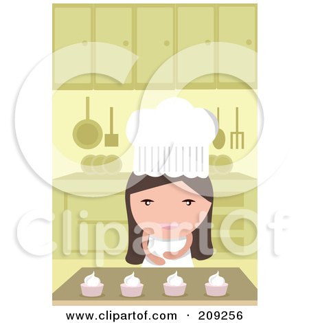 Royalty-Free (RF) Clipart Illustration of a Little Chef Girl Making Cupcakes In A Kitchen by mayawizard101
