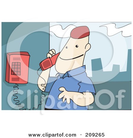 Royalty-Free (RF) Clipart Illustration of a Man Using A Wall Mounted Telephone by mayawizard101