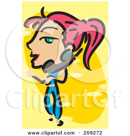 Royalty-Free (RF) Clipart Illustration of a Woman Walking And Talking On A Portable Phone by mayawizard101