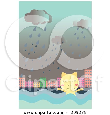 Royalty-Free (RF) Clipart Illustration of a Cat Swimming In Flood Waters by mayawizard101