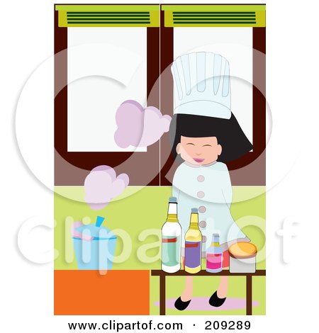 Royalty-Free (RF) Clipart Illustration of a Little Chef Girl With A Steaming Pot And Condiments by mayawizard101
