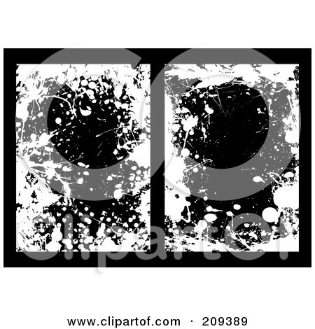 Royalty-Free (RF) Clipart Illustration of a Digital Collage Of Two Grungy Black And White Ink Splatter Backgrounds - 2 by michaeltravers