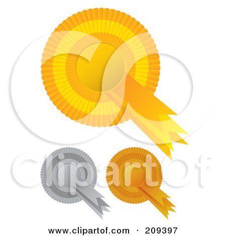 Royalty-Free (RF) Clipart Illustration of a Digital Collage Of Gold, Silver And Bronze Rosette Award Ribbons by michaeltravers