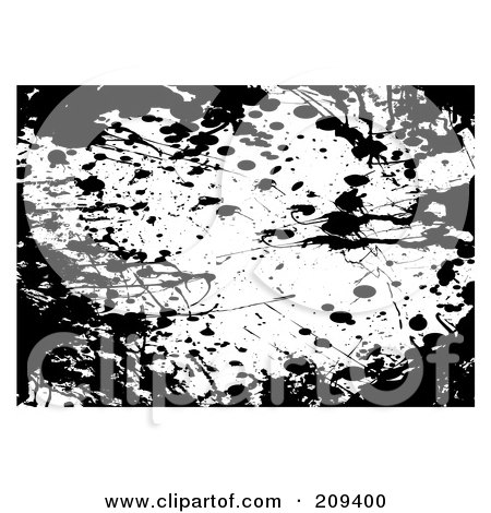Royalty-Free (RF) Clipart Illustration of a Grungy Black And White Ink Splat Background With White Edges by michaeltravers