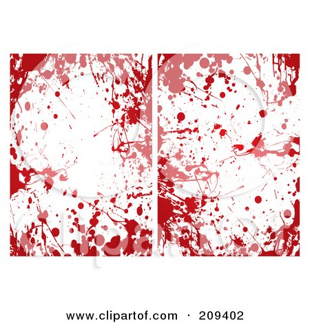 Royalty-Free (RF) Clipart Illustration of a Digital Collage Of Two Grungy Red And White Blood Splatter Backgrounds by michaeltravers