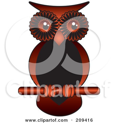 Royalty-Free (RF) Clipart Illustration of a Red And Black Owl Perched On A Stick by kaycee