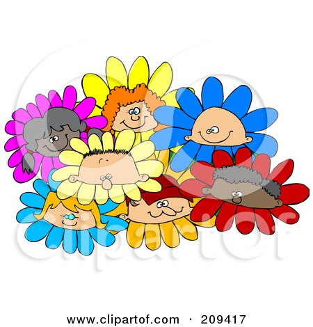 Royalty-Free (RF) Clipart Illustration of a Group Of Diverse Children In Flowers by djart