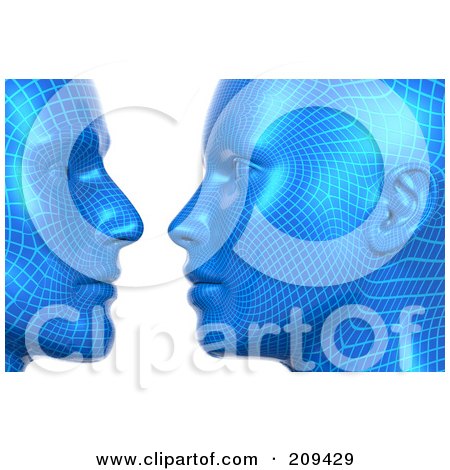 Royalty-Free (RF) Clipart Illustration of 3d Blue Virtual Heads Gazing At Each Other by Tonis Pan