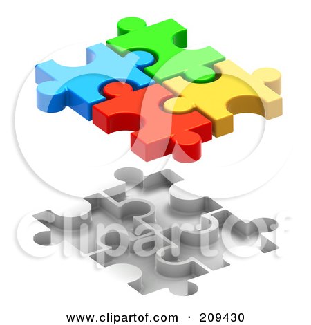 Royalty-Free (RF) Clipart Illustration of 3d Colorful Puzzle Pieces Floating Over Spaces For Them by Tonis Pan