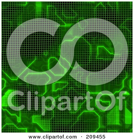 Royalty-Free (RF) Clipart Illustration of a Seamless Green Computer Grid Background by Arena Creative