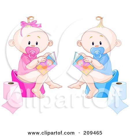 Royalty-Free (RF) Clipart Illustration of a Digital Collage Of A Boy And Girl Reading While Using The Potty by Pushkin