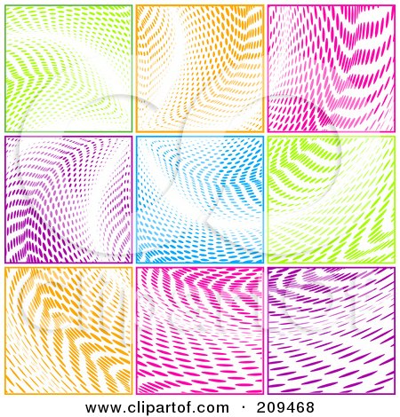 Royalty-Free (RF) Clipart Illustration of a Background Of Blocks Of Colorful Halftone Curves by elaineitalia