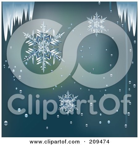 Royalty-Free (RF) Clipart Illustration of an Icy Window Background With Icicles And Snowflakes by elaineitalia