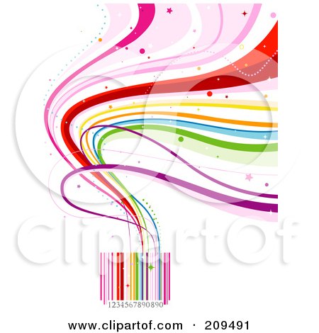 Royalty-Free (RF) Clipart Illustration of Rainbow Waves Flowing From A Colorful Bar Code by BNP Design Studio