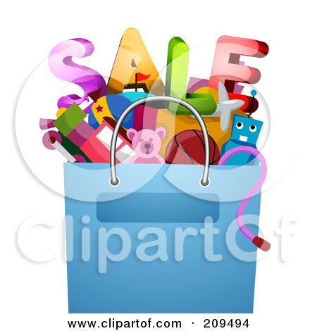 Royalty-Free (RF) Clipart Illustration of a Bag Of Toys And Sale Text by BNP Design Studio