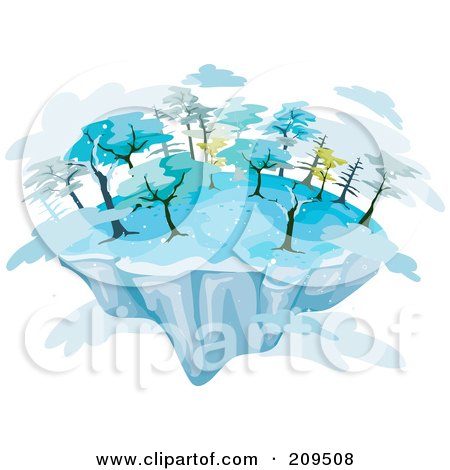 Royalty-Free (RF) Clipart Illustration of a Floating Island With Winter Trees And Clouds by BNP Design Studio