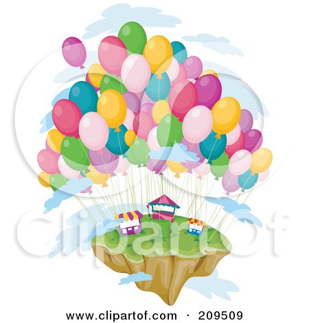 Royalty-Free (RF) Clipart Illustration of a Floating Island With Balloons And Vendor Stands by BNP Design Studio
