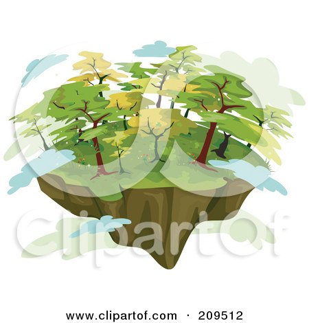 Royalty-Free (RF) Clipart Illustration of a Floating Island With Green Trees And Clouds by BNP Design Studio