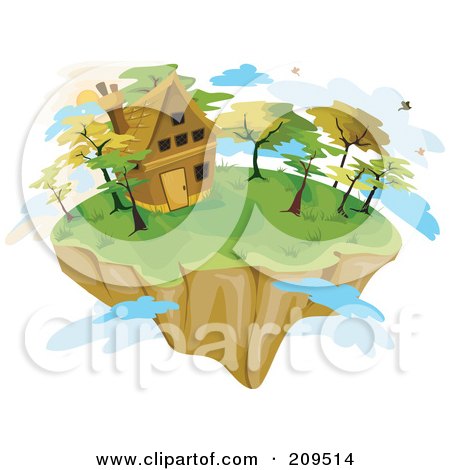 Royalty-Free (RF) Clipart Illustration of a Floating Island With A Cottage And Clouds by BNP Design Studio