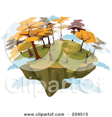 Royalty-Free (RF) Clipart Illustration of a Floating Island With Autumn Trees And Clouds by BNP Design Studio