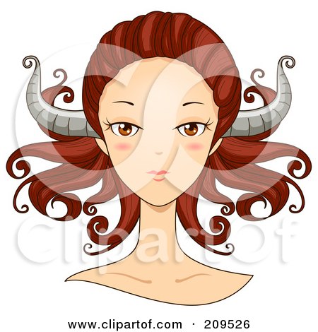 Royalty-Free (RF) Clipart Illustration of a Beautiful Taurus Woman's Face With Horns On Her Head by BNP Design Studio
