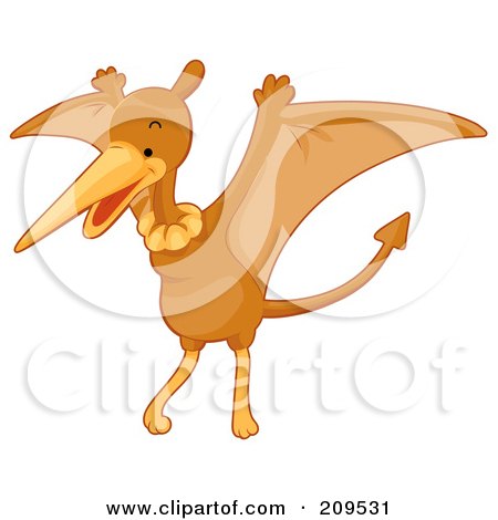 Royalty-Free (RF) Clipart Illustration of a Cute Pterodactyl Flapping Its Wings by BNP Design Studio