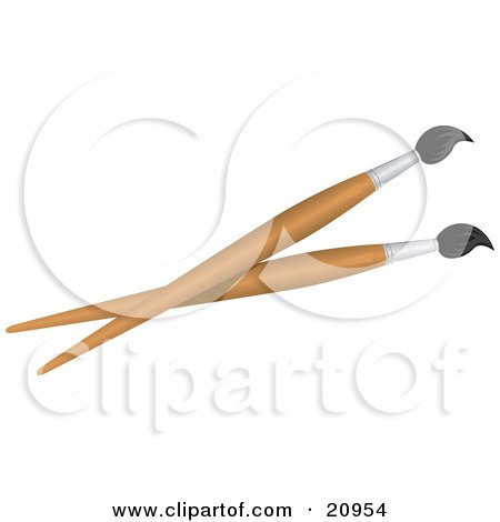 Clipart Picture of a Two Wooden Handled Paintbrushes On A White Background by Paulo Resende