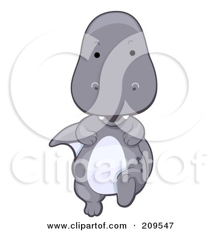 Royalty-Free (RF) Clipart Illustration of a Cute Gray T-Rex Running Forward by BNP Design Studio